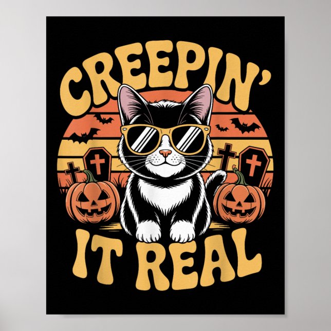 Soky Cute Creen' It Real Funny Cat Halloween Pun G Poster (Front)