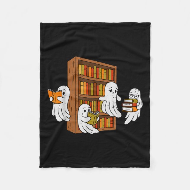 Soky Ghost Reading Books Halloween Library Bookwor Fleece Blanket (Front)