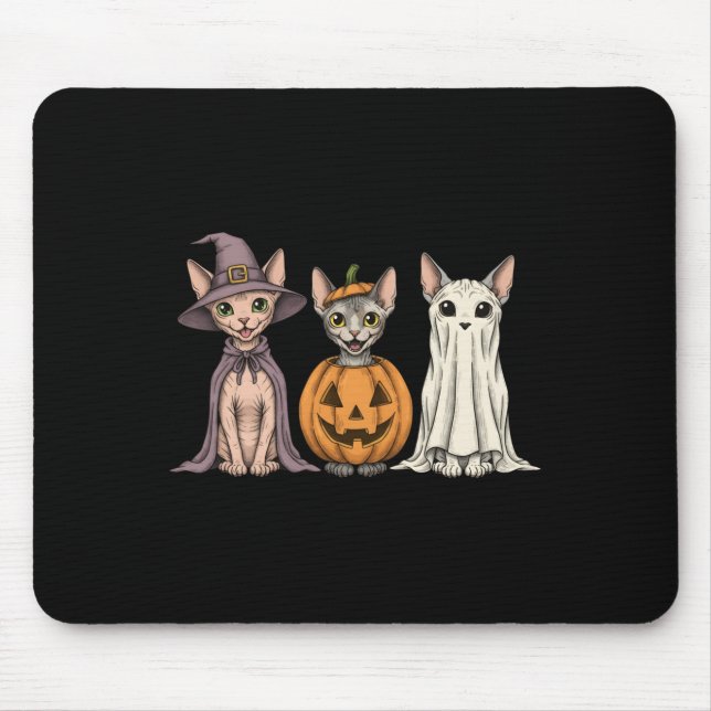 Soky Ghost Sphynx Cat Lover Pumpkin Halloween Long Mouse Pad (Front)