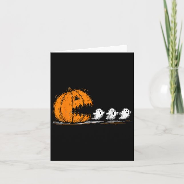 Soky Pumpkin Chasing Cute Ghosts Halloween Parade  Card (Front)