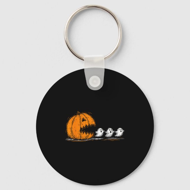 Soky Pumpkin Chasing Cute Ghosts Halloween Parade  Keychain (Front)