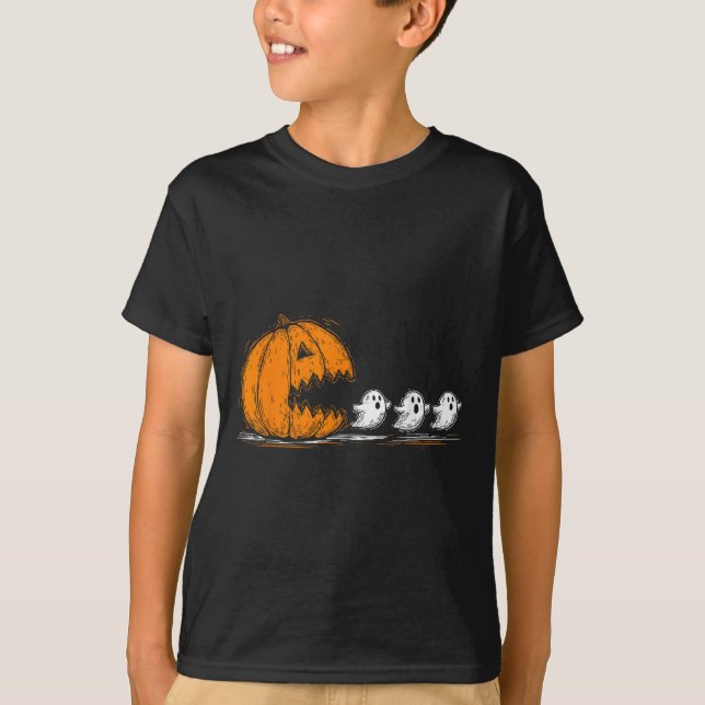 Soky Pumpkin Chasing Cute Ghosts Halloween Parade  T-Shirt (Front)