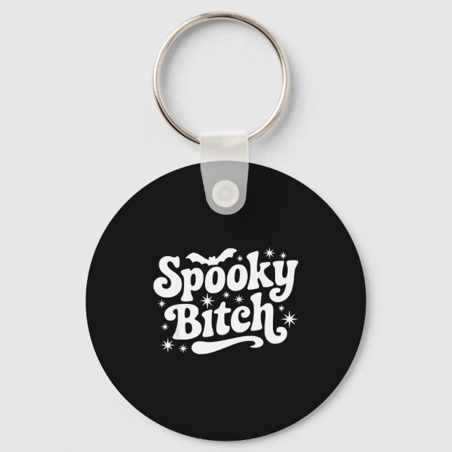 Soky Retro Halloween Witch Quote Saying Bats Gift  Keychain (Front)