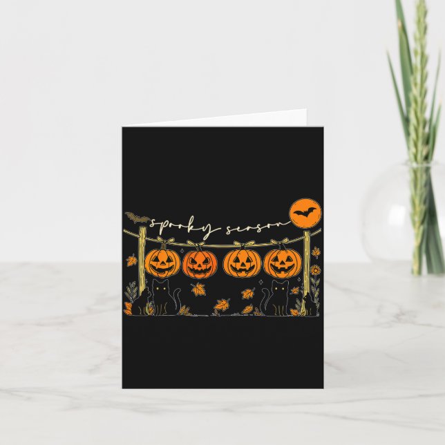 Soky Season Retro Halloween Black Cat Pumpkin Fall Card (Front)