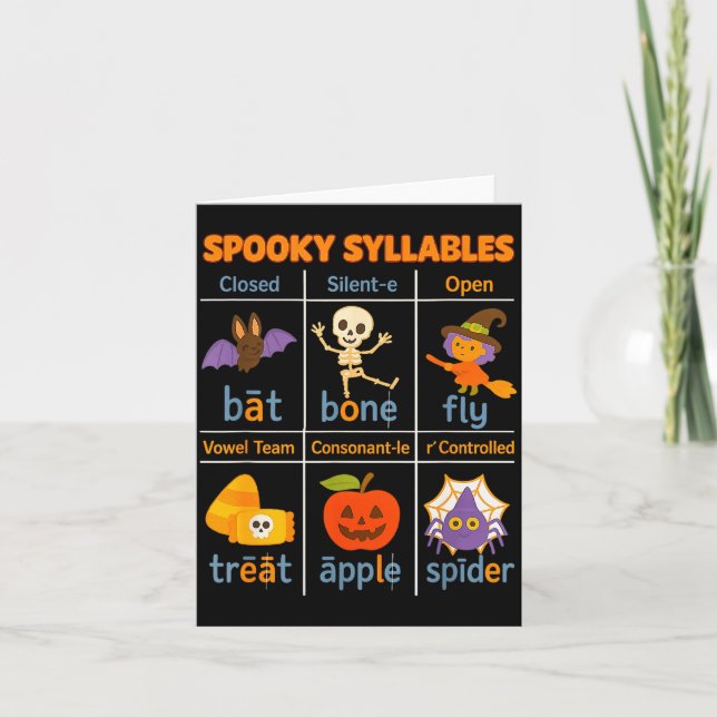 Soky Syllables Teacher Funny Halloween Educational Card (Front)