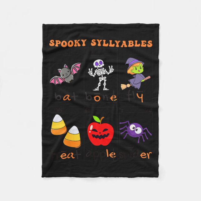 Soky Syllables Teacher Funny Halloween Educational Fleece Blanket (Front)