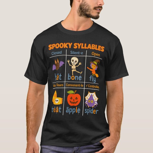 Soky Syllables Teacher Funny Halloween Educational T-Shirt (Front)