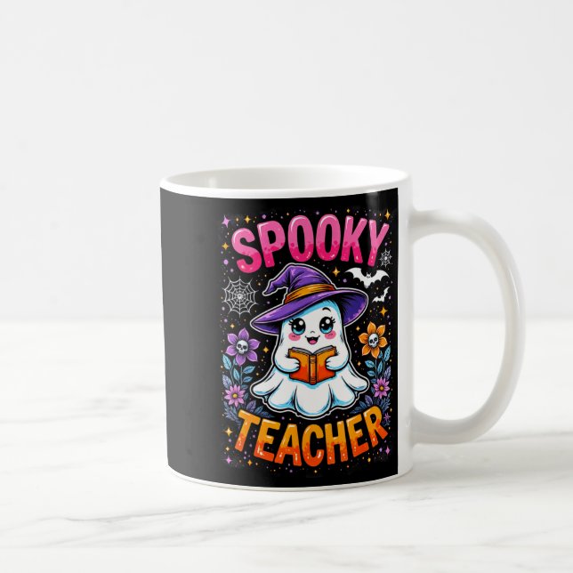 Soky Teacher Cute Ghost Reading Book Funny Hallo  Coffee Mug (Right)