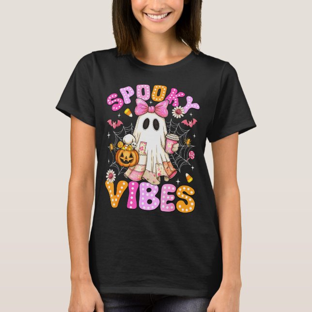 Soky Vibes Ghost Retro Groovy Halloween Women Girl T-Shirt (Front)