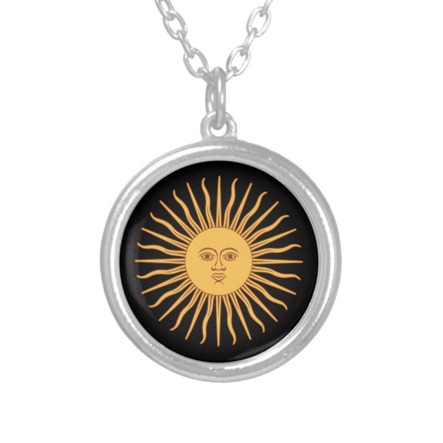 Sol De Mayo Argentina Sun, Argentinian Flag Silver Plated Necklace (Front)