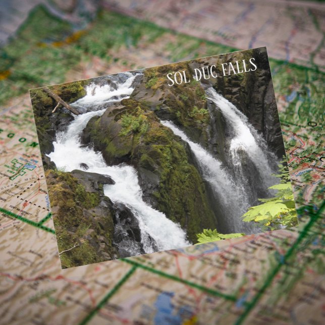 Sol Duc Falls, Washington Travel Photo Postcard (In Situ Map)