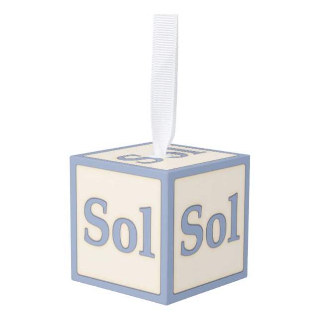 "Sol" Solfeggio Musical Baby Blocks Blue Cube Ornament (Front Angled)