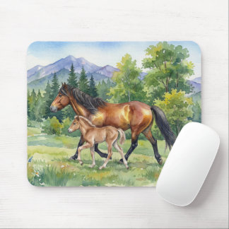 Sola Icelandic Horse and Foal in Mountain Meadow Mouse Pad