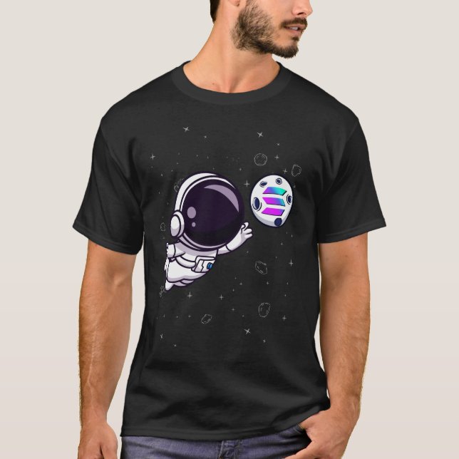 Solana Crypto Astronaut Reaching Moon Crypto Funny T-Shirt (Front)