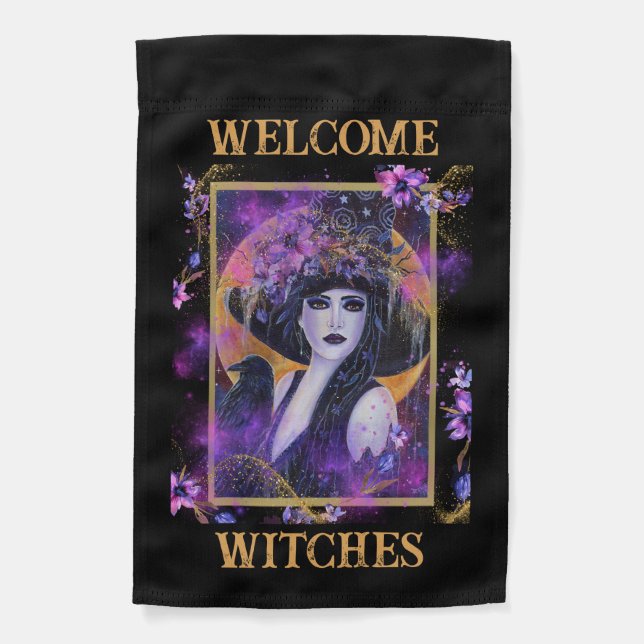 Solania Halloween Witch with Raven By Renee L Garden Flag (Front)