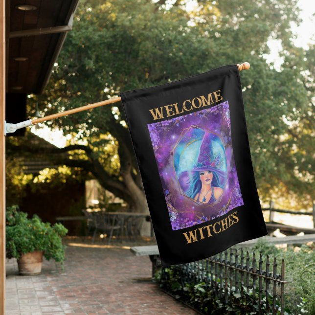 Solania Halloween Witch with Raven By Renee L House Flag (In SItu)