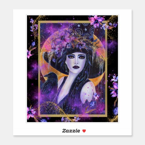 Solania Halloween Witch with Raven By Renee L Sticker