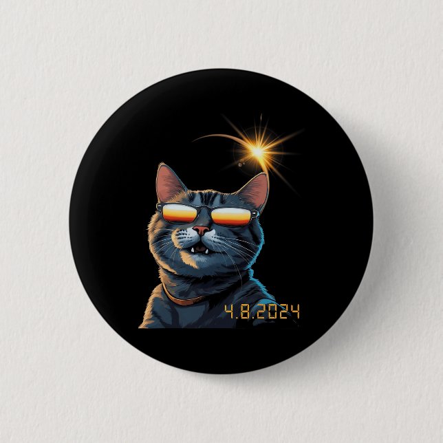 Solar 2024 Eclipse Cat Wearing Eclipse Glasses 1  Button (Front)