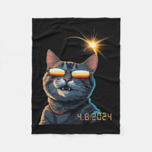 Solar 2024 Eclipse Cat Wearing Eclipse Glasses 1 Fleece Blanket