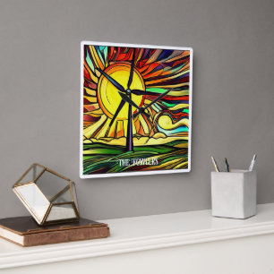Solar and Wind Energy Square Wall Clock