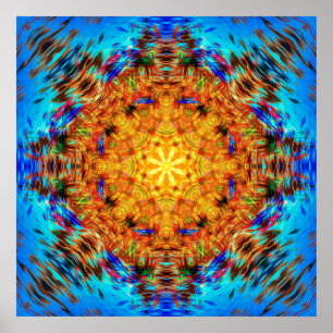 Solar Beacon Electric Blue and Ember Gold Mandala Poster