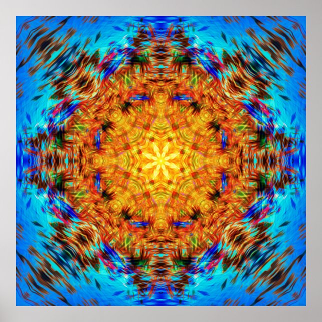 Solar Beacon Electric Blue and Ember Gold Mandala Poster (Front)