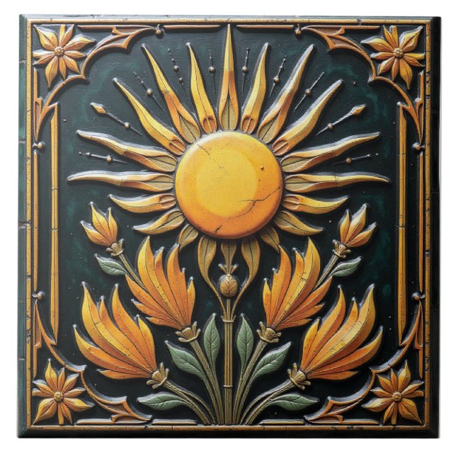 Solar Bloom Ceramic Tile (Front)
