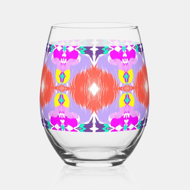 Solar Bloom Kaleidoscope Stemless Wine Glass (Front)