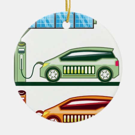 Solar Charging Station Electric Vehicle Ceramic Ornament