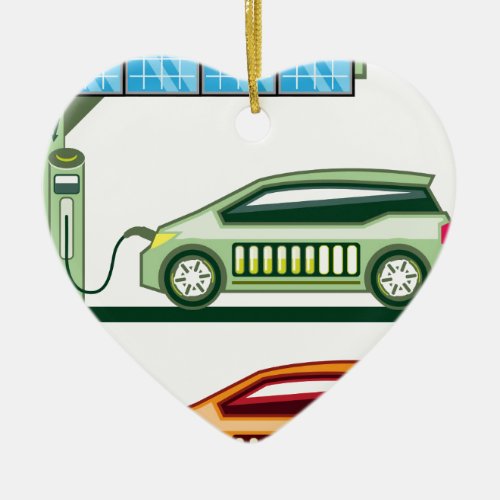 Solar Charging Station Electric Vehicle Ceramic Ornament