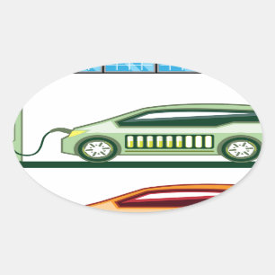 Solar Charging Station Electric Vehicle Oval Sticker