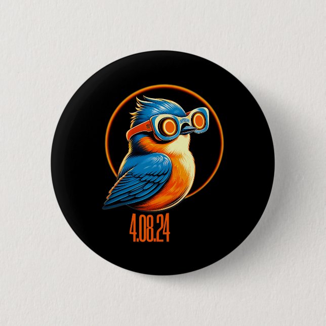 Solar Eclipse 04 08 2024 Eastern Bluebird Eclipse  Button (Front)