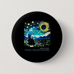 Solar Eclipse 2024 Anime Style Art Button