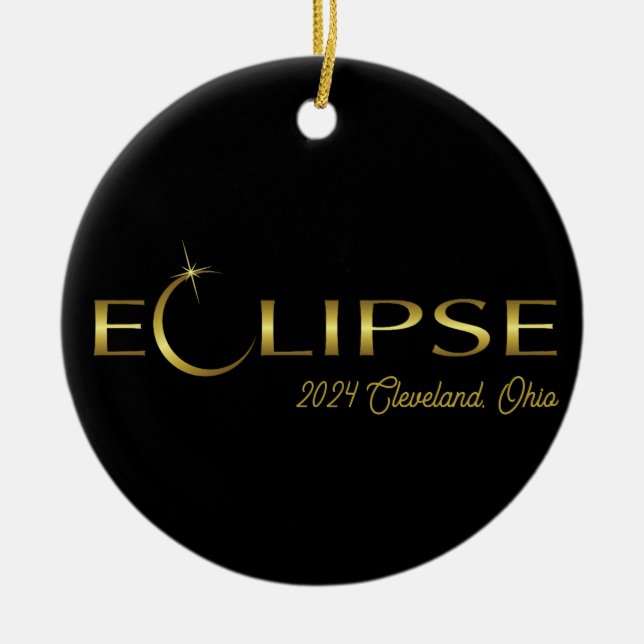 Solar Eclipse 2024 Black & Gold Commemorative Ceramic Ornament (Front)