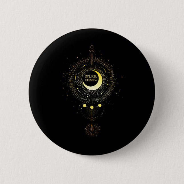 Solar Eclipse 2024 Boho Sun Moon Path Total Lunar  Button (Front)