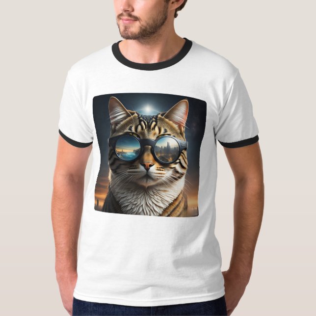 Solar Eclipse,2024 Cat Wearing Solar Eclips Glasse T-Shirt (Front)