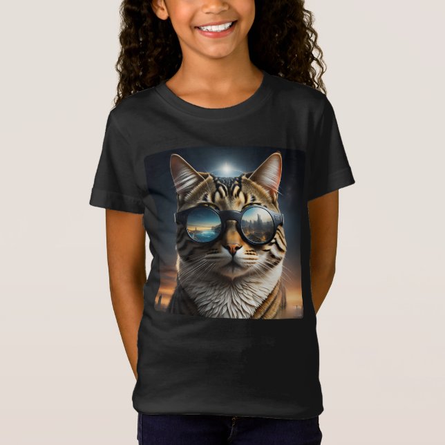 Solar Eclipse,2024 Cat Wearing Solar Eclips Glasse T-Shirt (Front)