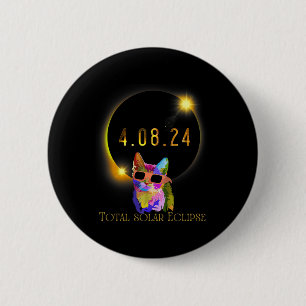 Solar Eclipse 2024 Cat Wearing Solar Eclipse Glass Button
