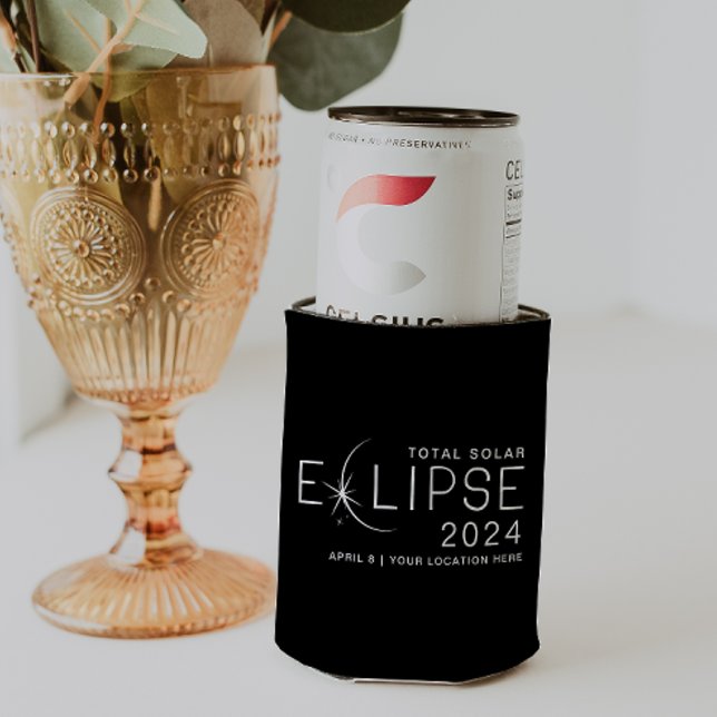 Solar Eclipse 2024 Custom Location Commemorative Can Cooler (Creator Uploaded)