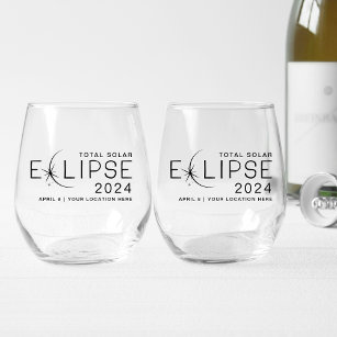 Solar Eclipse 2024 Custom Location Commemorative Stemless Wine Glass