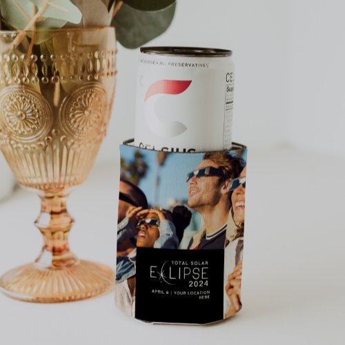 Solar Eclipse 2024 Custom Location Photo Souvenir Can Cooler