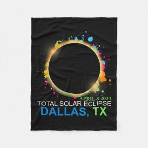 Solar Eclipse 2024 Dallas Texas Colorful Totality Fleece Blanket