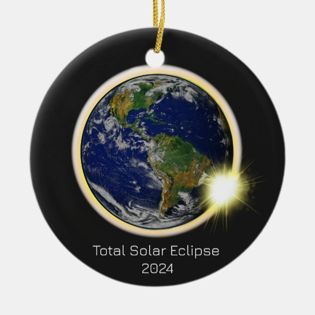 Solar Eclipse 2024 earth sun moon Ceramic Ornament (Front)