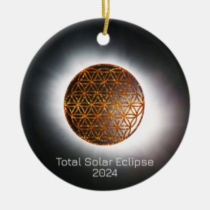Solar Eclipse 2024 Gold Sparkling Flower of Life Ceramic Ornament