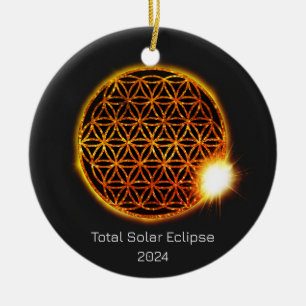 Solar Eclipse 2024 Gold Sparkling Flower of Life Ceramic Ornament