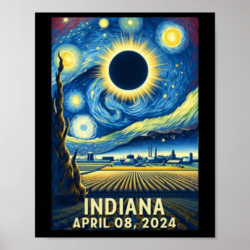 Solar Eclipse 2024 Indiana Starry Night  Poster