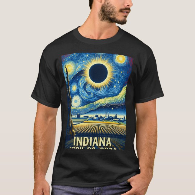 Solar Eclipse 2024 Indiana Starry Night  T-Shirt (Front)