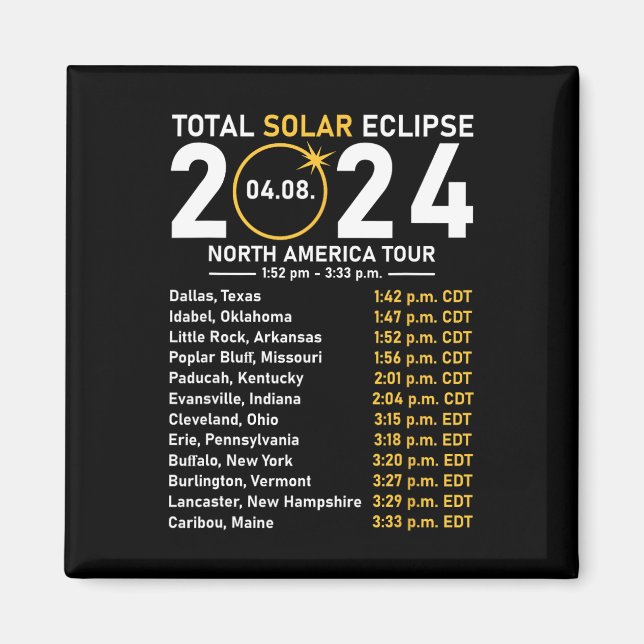 Solar Eclipse 2024 North America Tour State Totali Magnet (Front)