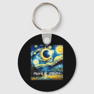 Solar Eclipse 2024 Starry Night Painting Van Gogh Keychain