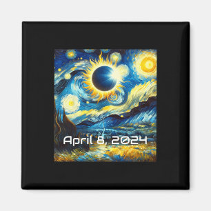 Solar Eclipse 2024 Starry Night Painting Van Gogh  Magnet